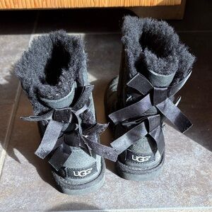 UGG Kids Black Boots with Ribbon Accents